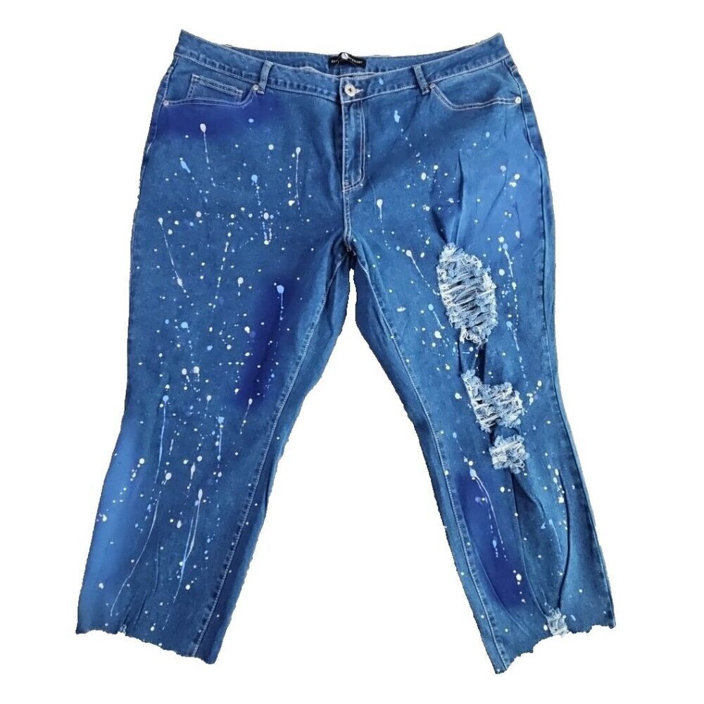 Ashley Stewart Jeans Size 24 (44x26) Distressed Paint Splatter Rhinestones NWT‎